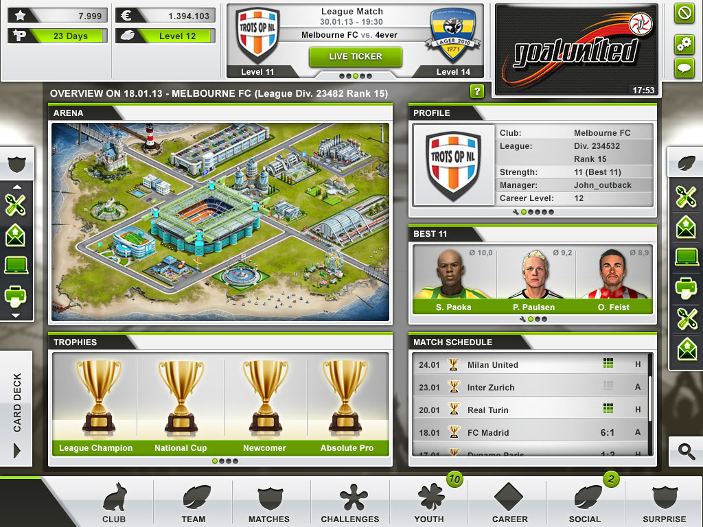 Mobiles Browsergame Goalunited Next