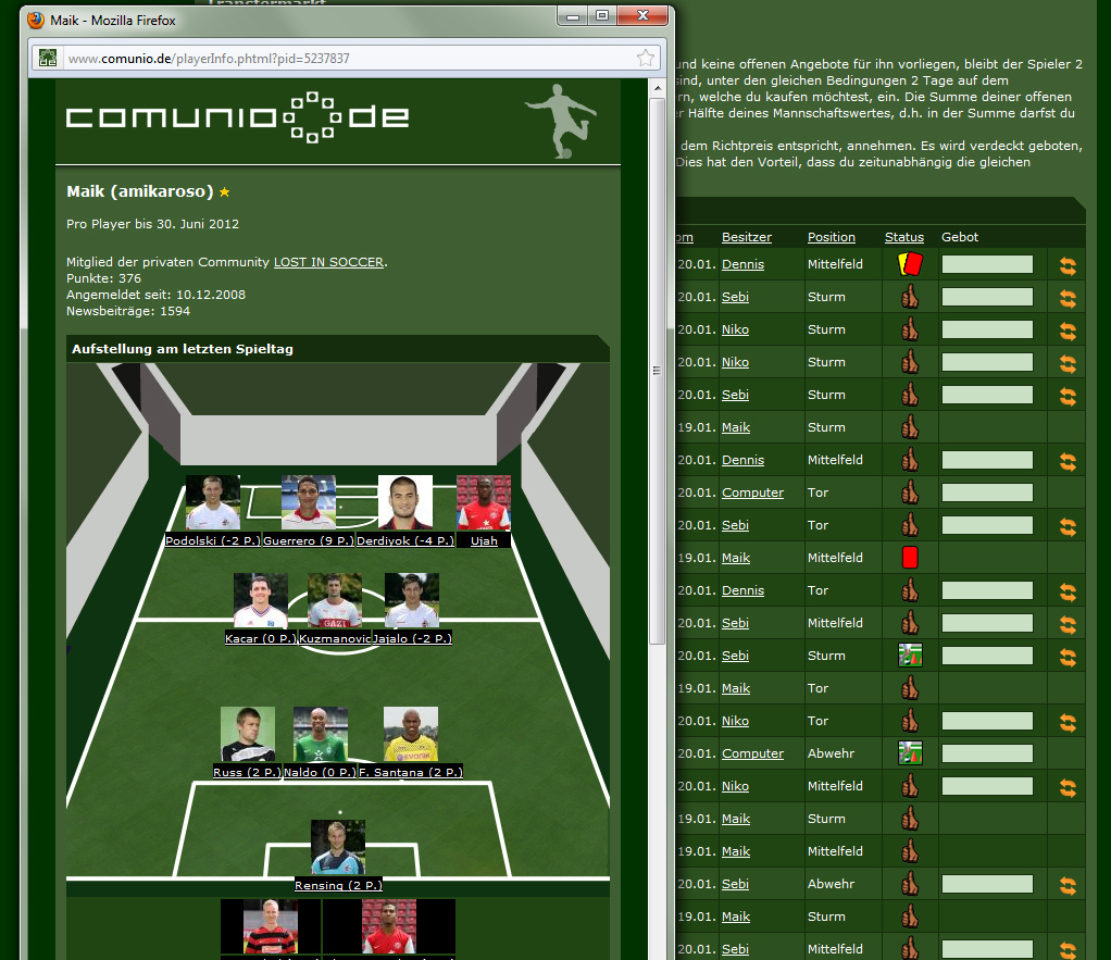 Fußball-Manager Comunio.de Screenshot